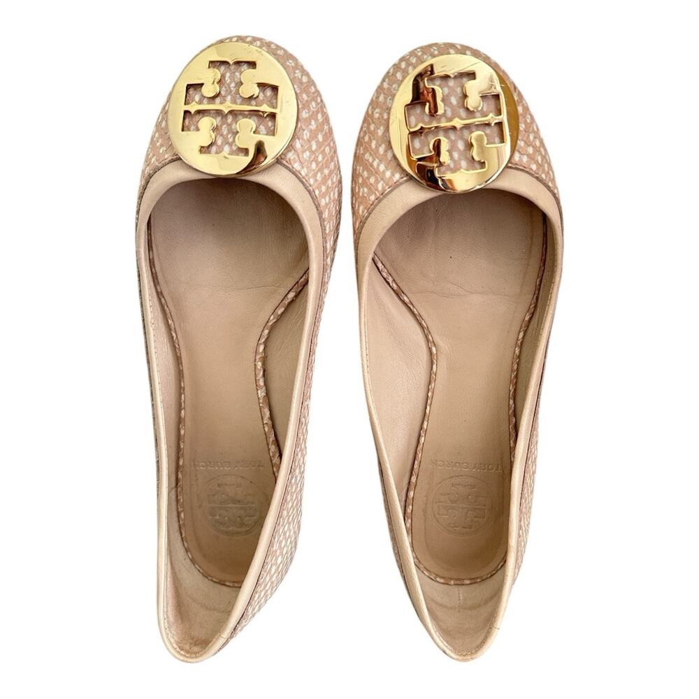 Tory Burch Reva Size 37 Beige Snake Print Leather Ballet Flats
